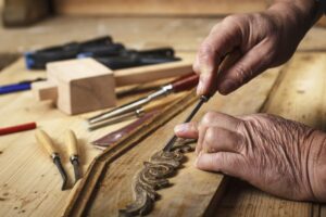 a man working on a project in an organized workshop