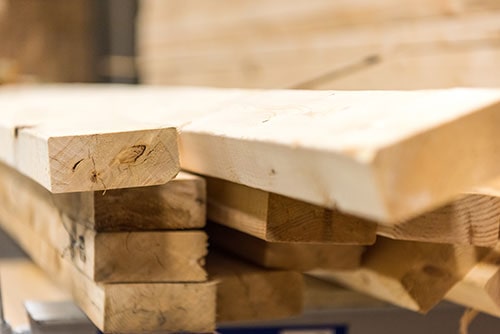 Stacks of Lumber in a Large Warehouse